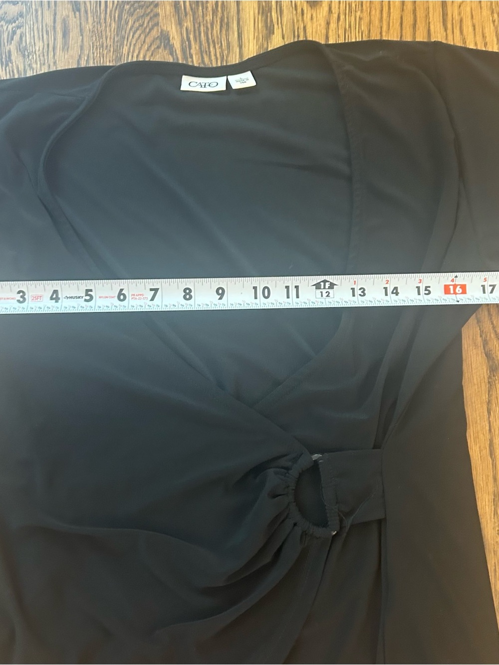 Vintage Cato Black O-Ring Draped Wrap Top - Picture 3 of 5